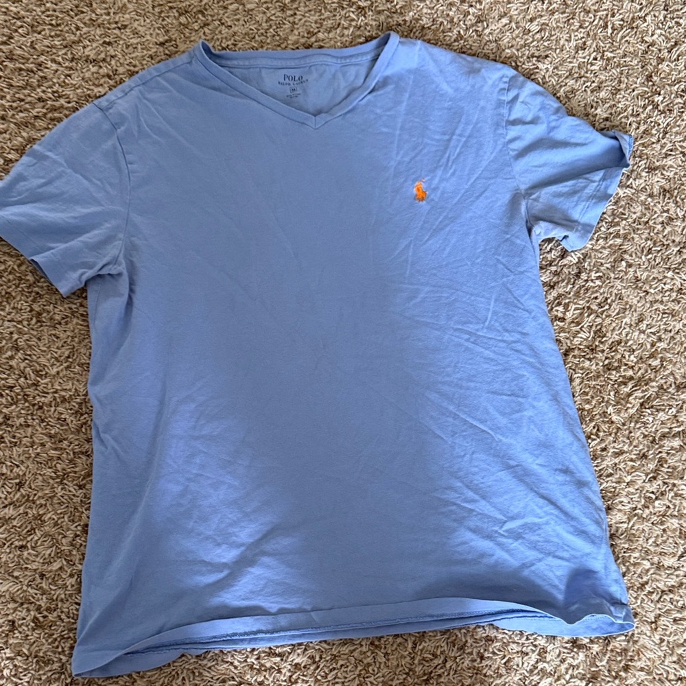 Polo by Ralph Lauren Men's Light Blue V-Neck Tee